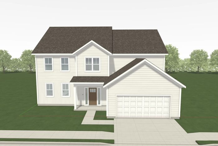 Rendered exterior view of a two-story home